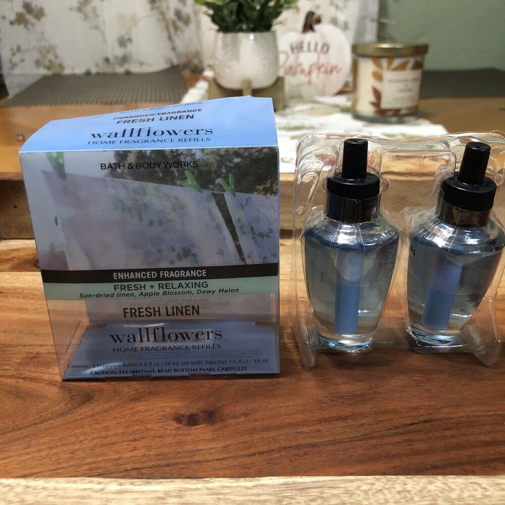 Bath & Body Works Fresh Linen 2pk Home Fragrance Refill Wallflower Fresh Relaxin